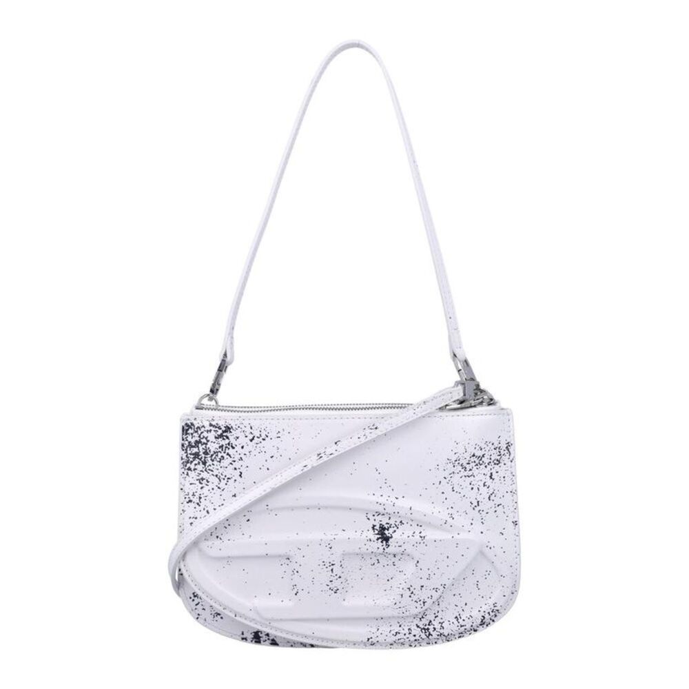 DIESEL Embossed Logo Distressed Effect Shoulder Bag Women WHITE Handbags